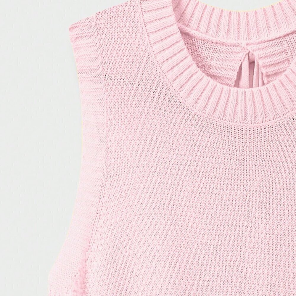 Baby Pink Casual Women's Round Neck Bow Tie Knitted Top - Picture 4 of 7